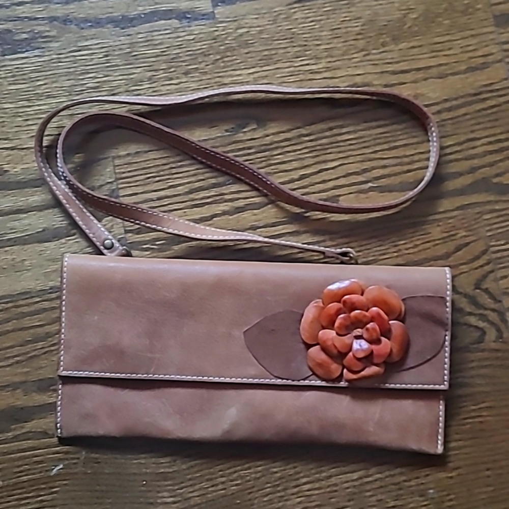Leather Clutch with Rosette Detail